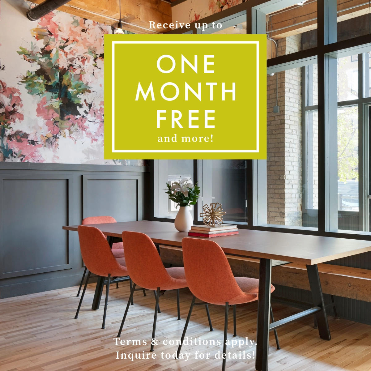 Receive up to 1 month free and more! Terms and conditions apply. Inquire today for details!